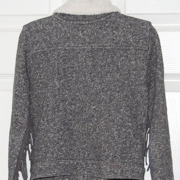 Lucky Brand Girls Size 5, Gray Soft Cotton Jacket with Fringe Sleeves - Picture 3 of 12